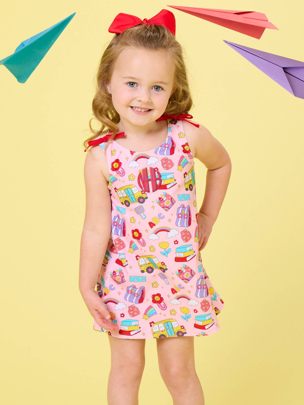Girls Classroom Cutie Active A-Line Bow Dress & Bike Short Set