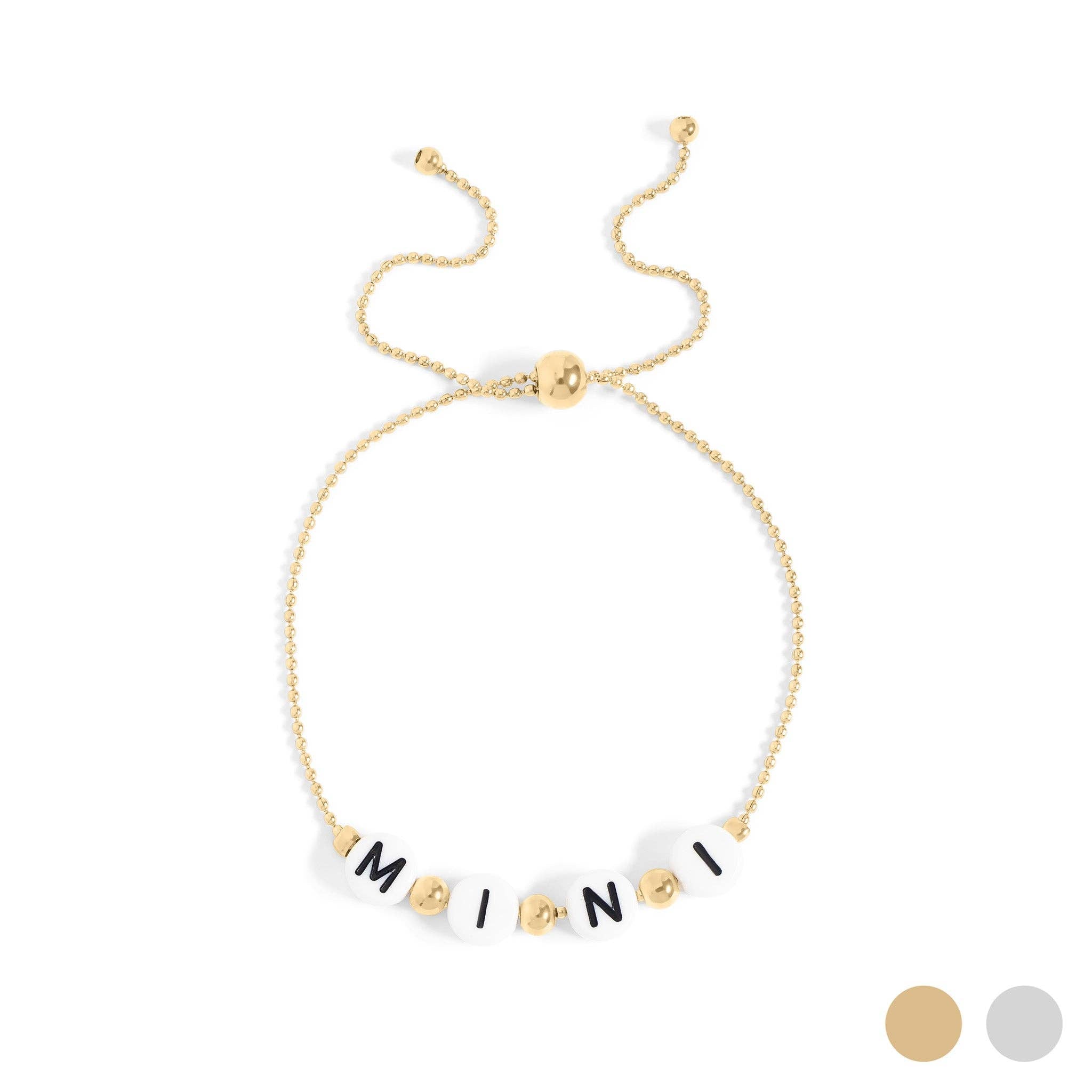 18K Gold PVD Stainless Steel "Mini" Beaded Charm Bracelet: Gold