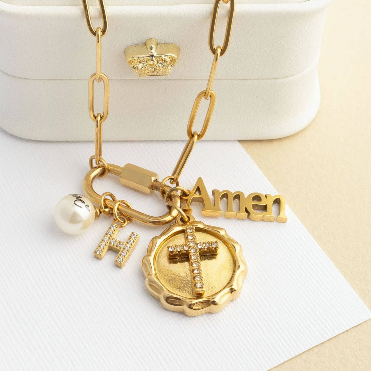 18K Gold PVD Stainless Steel Amen Word Charm: Gold