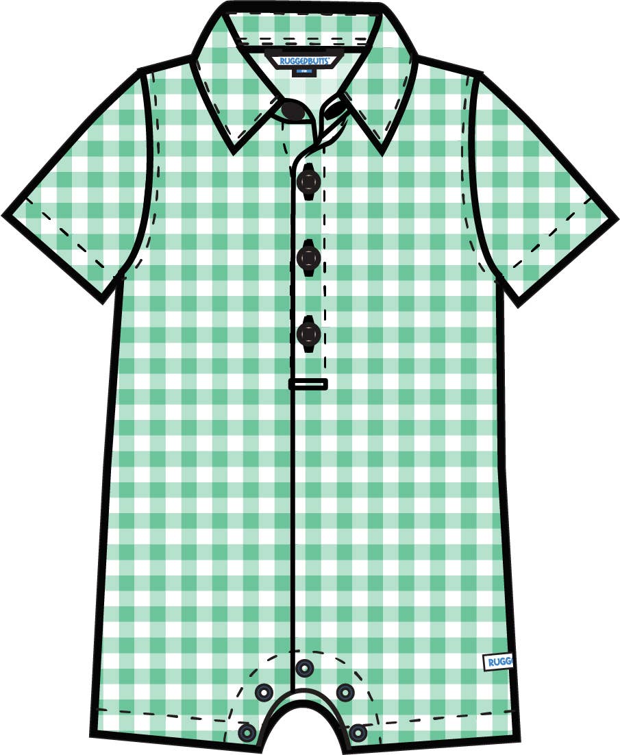 Baby Boys Classic Gingham Short Sleeve Woven Button-Up Romper