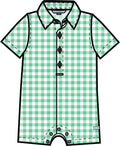 Baby Boys Classic Gingham Short Sleeve Woven Button-Up Romper