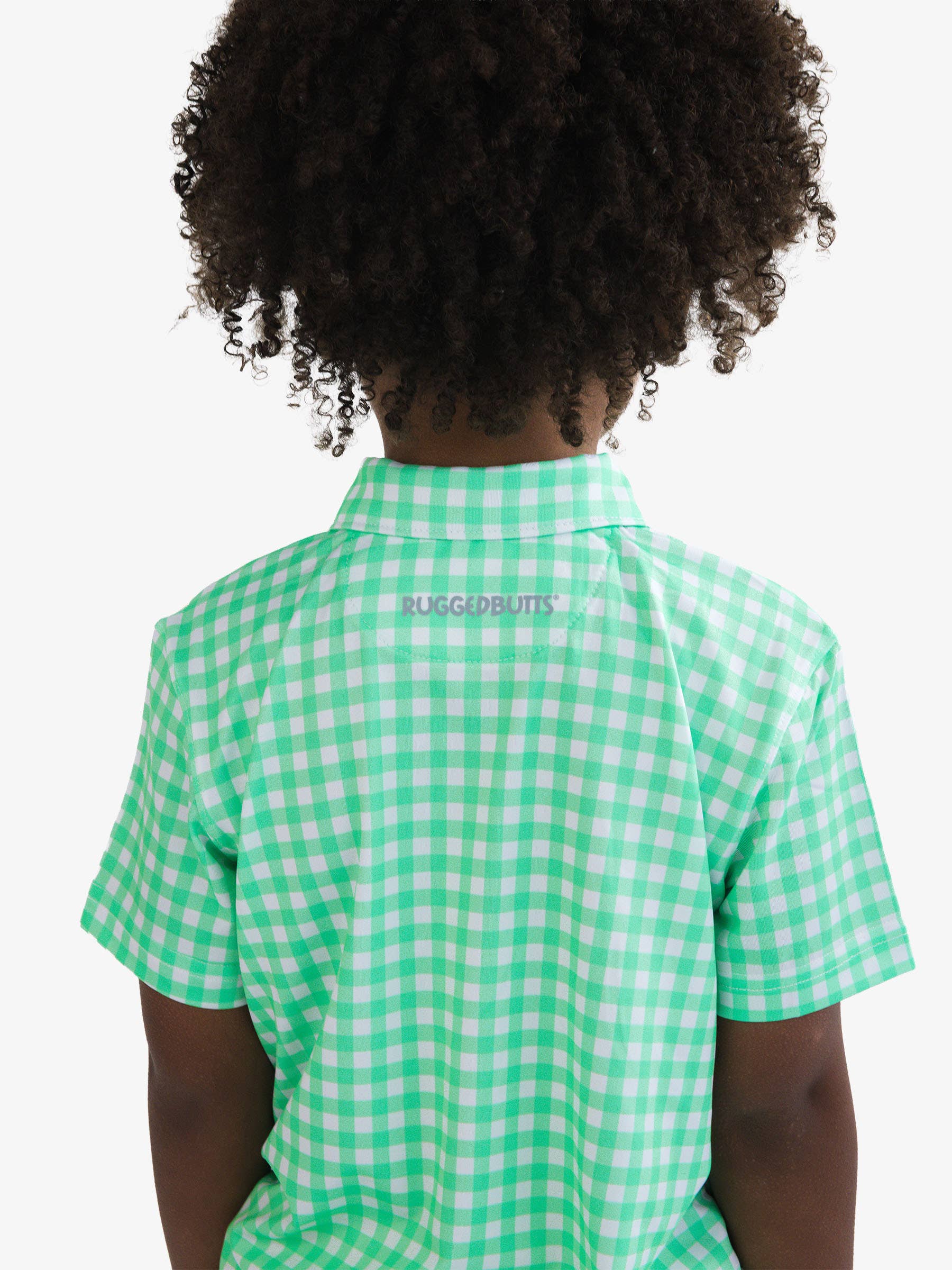 Boys Classic Spring Green Gingham Knit Short Sleeve Performance Polo