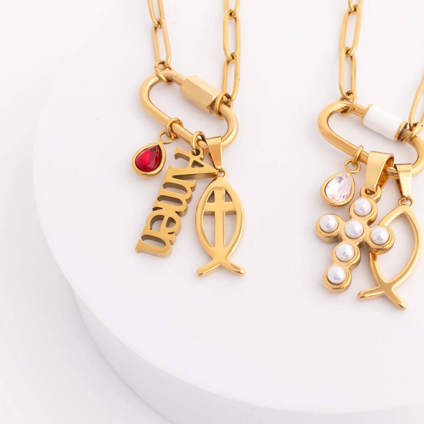 18K Gold PVD Stainless Steel Amen Word Charm: Gold