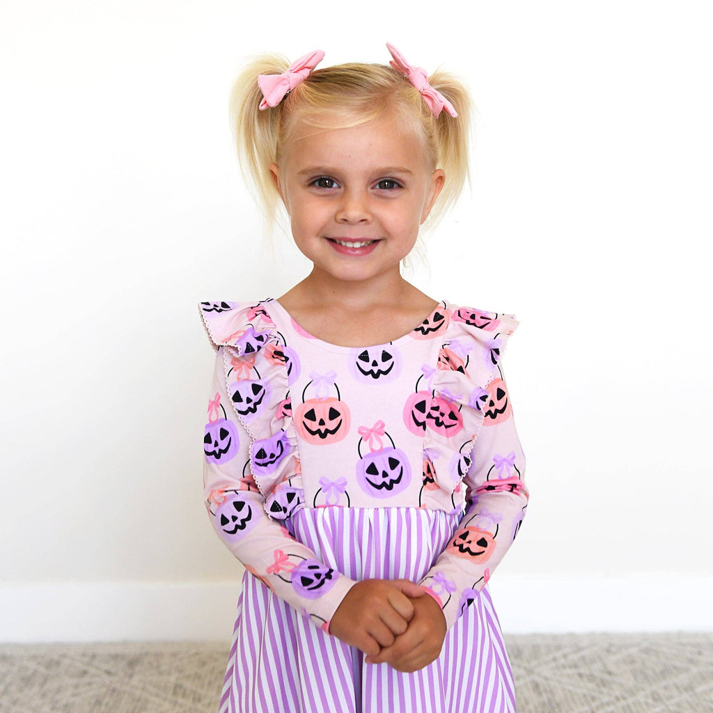 Emmy RUFFLE LONG SLEEVE DRESS Halloween Pumpkins Kids Outfit