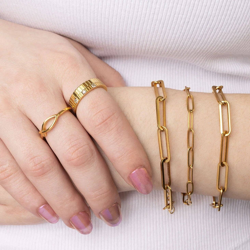 18K Gold PVD Stainless Steel Fish Stacking Ring: Gold / 8