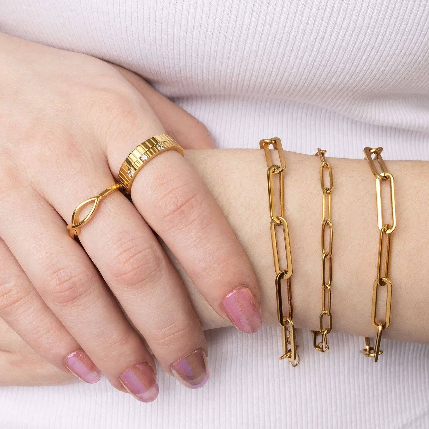 18K Gold PVD Stainless Steel Fish Stacking Ring: Gold / 7