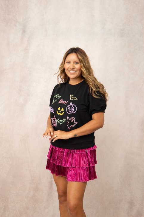 Neon Elements on Puff Sleeve Tee, Black