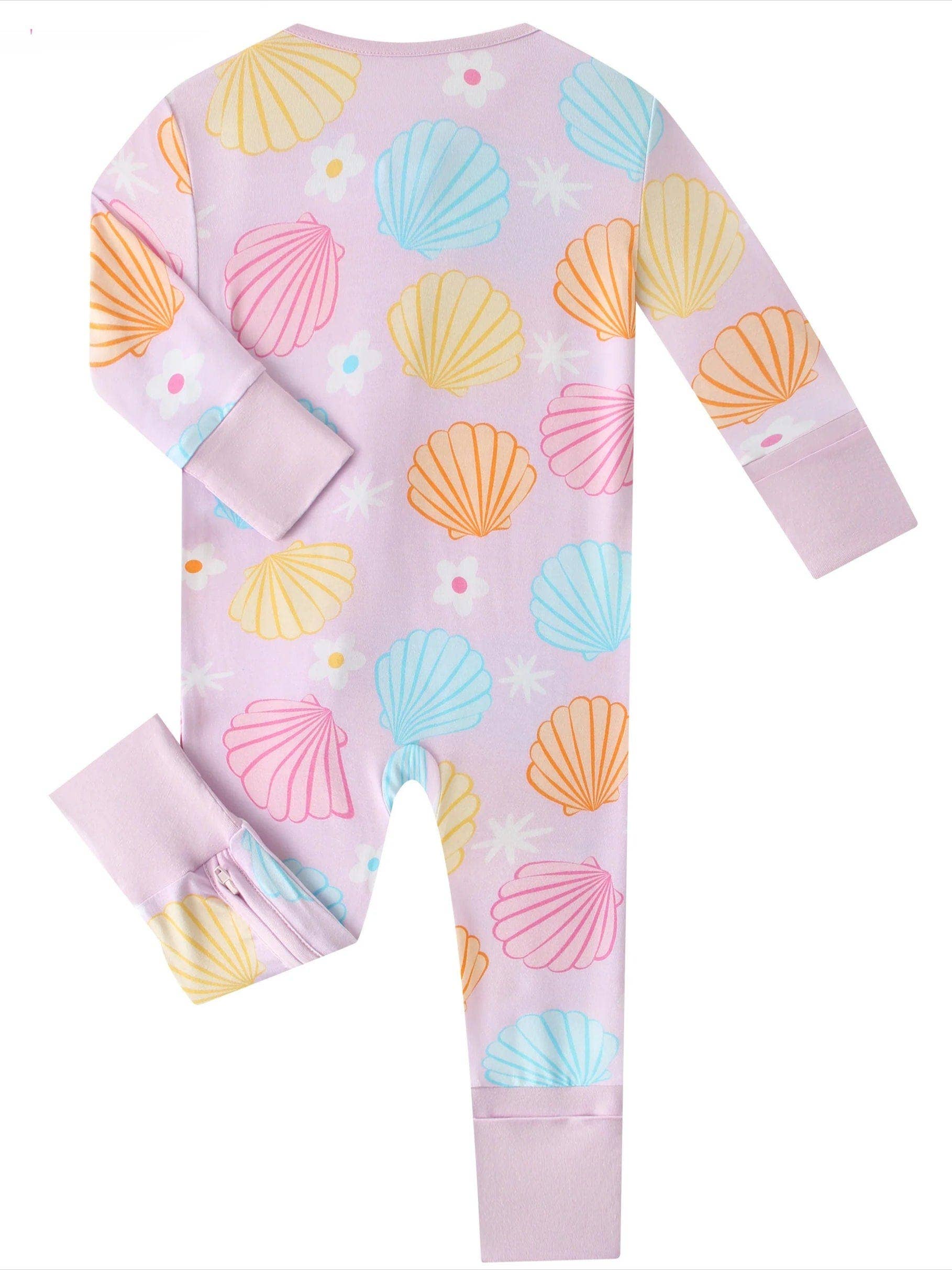 PoshTOT Colorful Seashell Bamboo Baby Convertible Zippy Romper: 6-12M