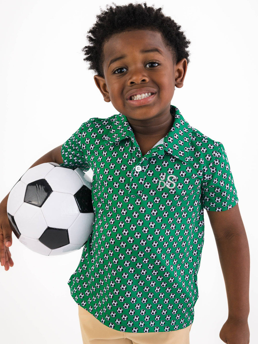 Boys Soccer Mania Knit Short Sleeve Performance Polo: Green / 5