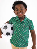 Boys Soccer Mania Knit Short Sleeve Performance Polo: Green / 5