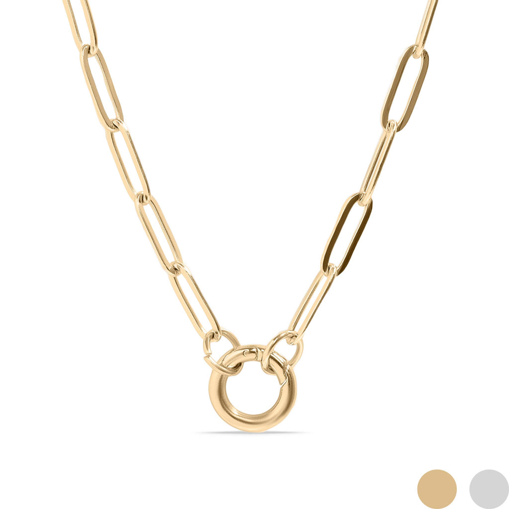Stainless Steel Paperclip Carabiner Charm Holder Necklace: Gold / 16"+2"