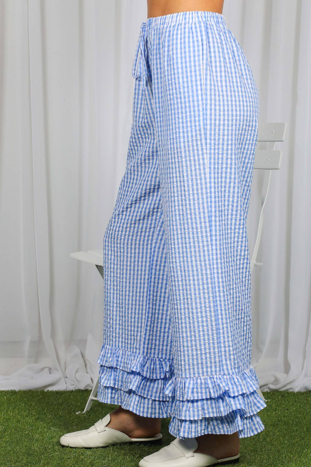 Gingham Layered Ruffle Hem Cropped Pants VP83333A