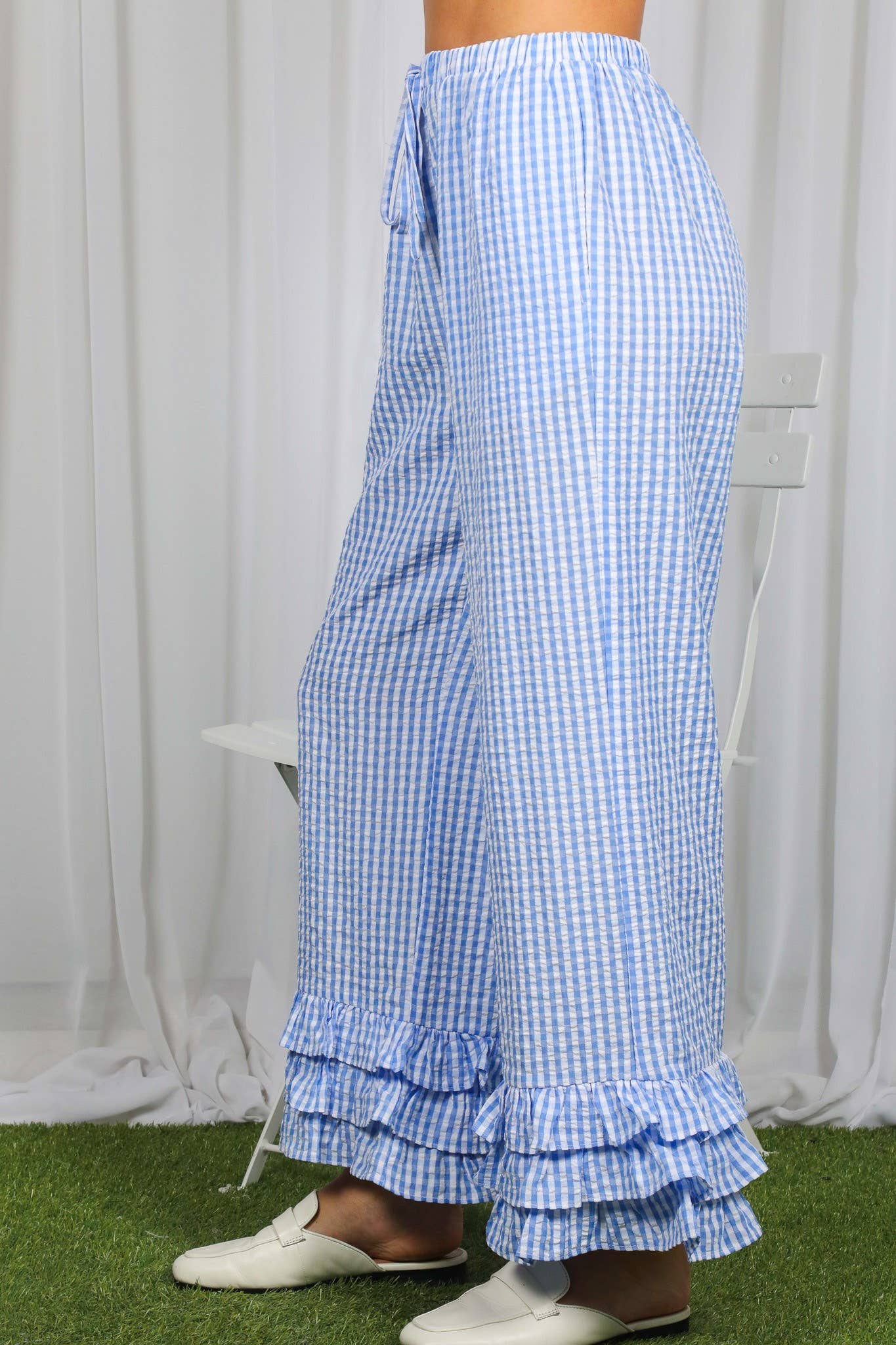 Gingham Layered Ruffle Hem Cropped Pants VP83333A