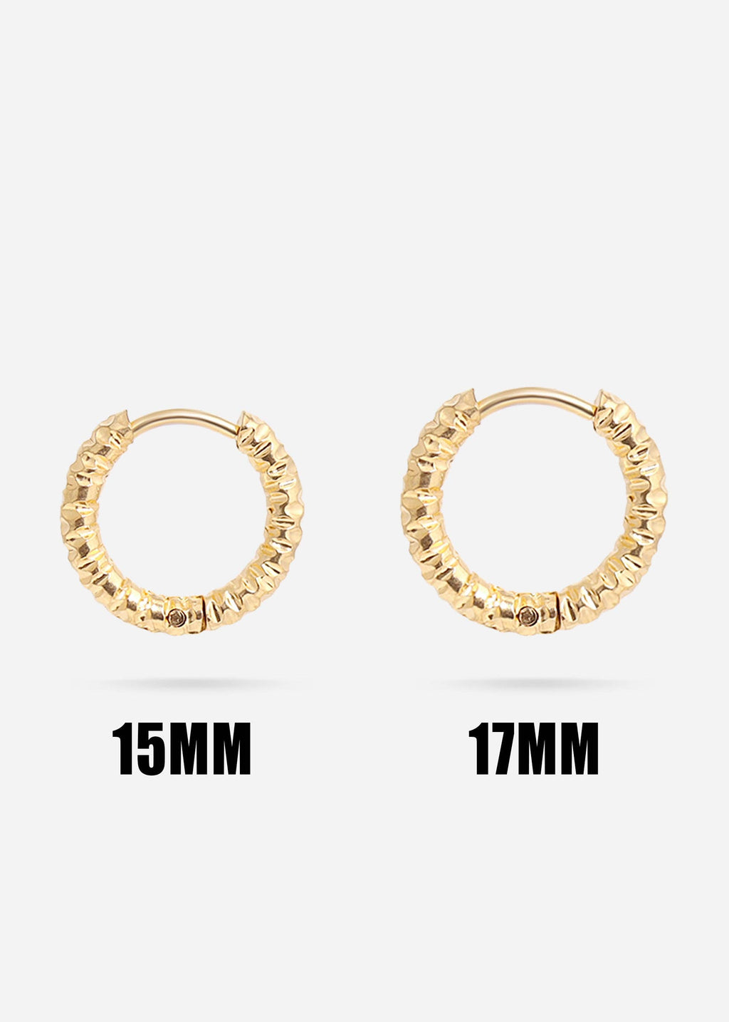 18K Gold PVD Stainless Steel Textured Huggie Hoop Earrings / ERJ0012: Gold / 15mm