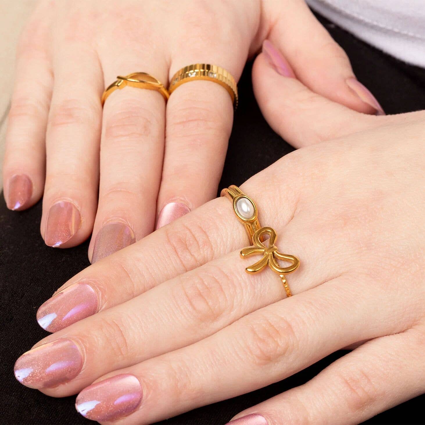 18K Gold PVD Stainless Steel Fish Stacking Ring: Gold / 7